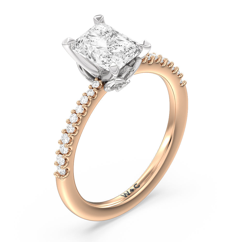 Radiant Cut Petal Hidden Accent Pave Engagement Ring with Lab Grown Diamond in 14KT White & Rose Gold view 3