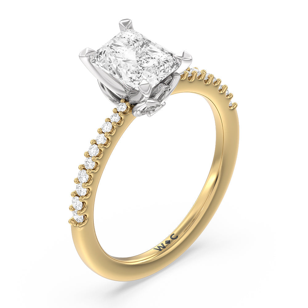 Radiant Cut Petal Hidden Accent Pave Engagement Ring with Lab Grown Diamond in 14KT White & Yellow Gold view 3