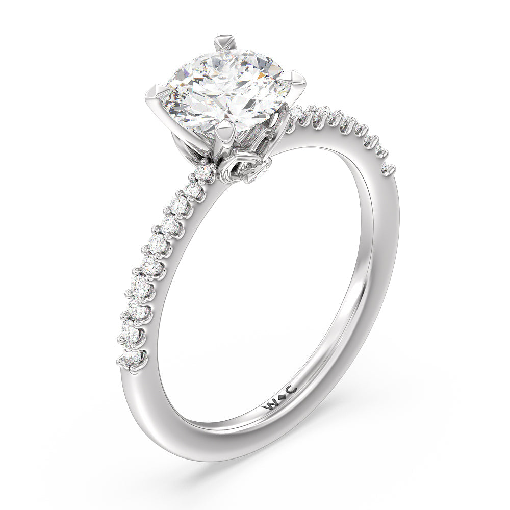 Round Cut Petal Hidden Accent Pave Engagement Ring with Lab Grown Diamond in 14KT Platinum view 3