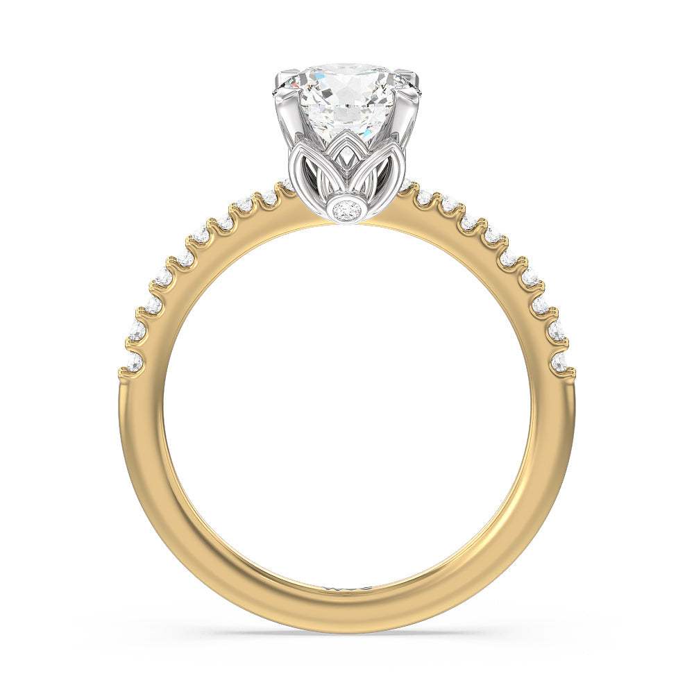 Round Cut Petal Hidden Accent Pave Engagement Ring with Lab Grown Diamond in 14KT White & Yellow Gold view 2