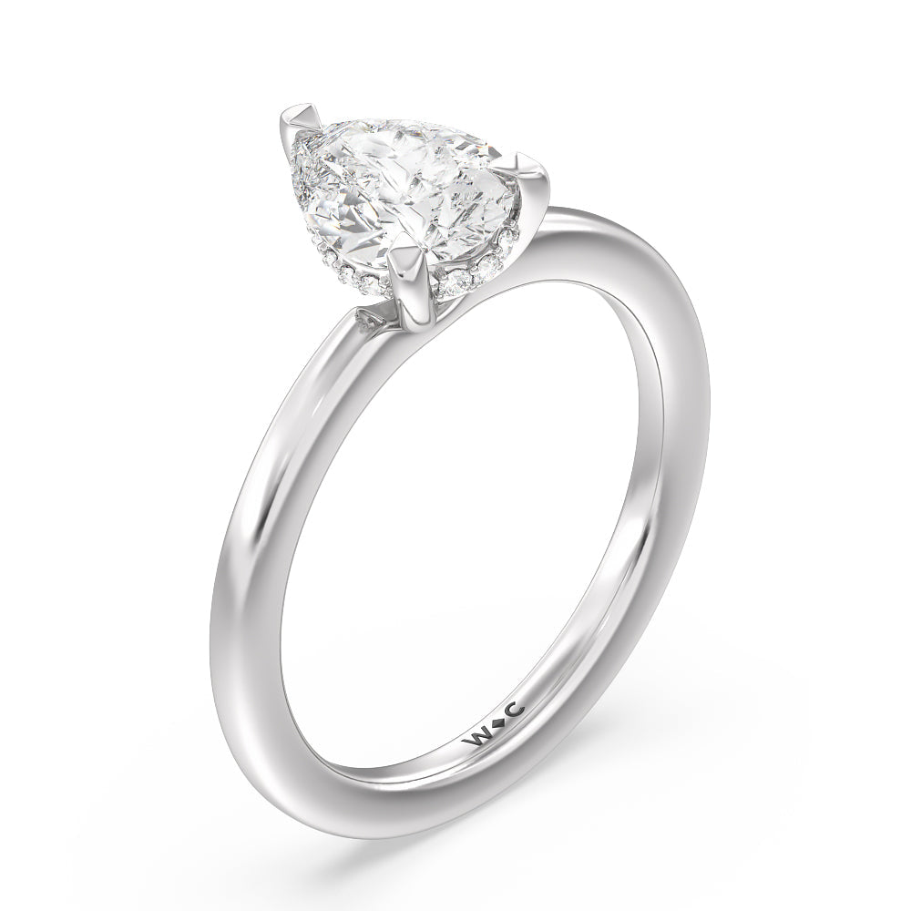 Fine Line Hidden Halo Engagement Ring with Pear Cut Diamond in 14KT Platinum view 3