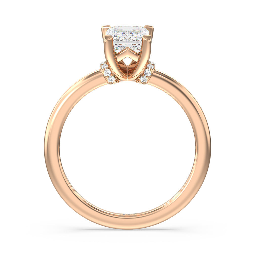 Diamond Collar Fine Line Engagement Ring with Emerald Cut Diamond in 14KT Rose Gold view 2