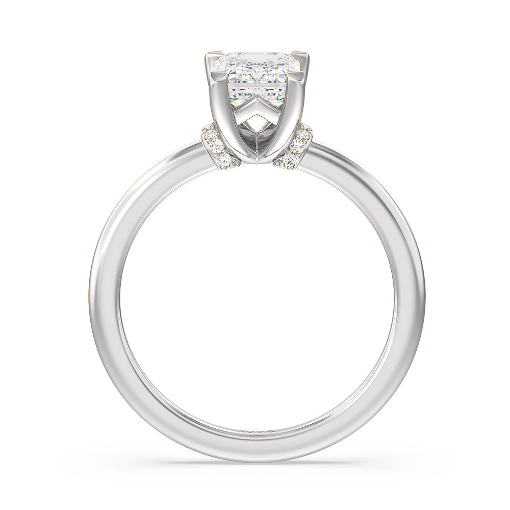 Diamond Collar Fine Line Engagement Ring with Emerald Cut Diamond in 14KT Platinum view 2