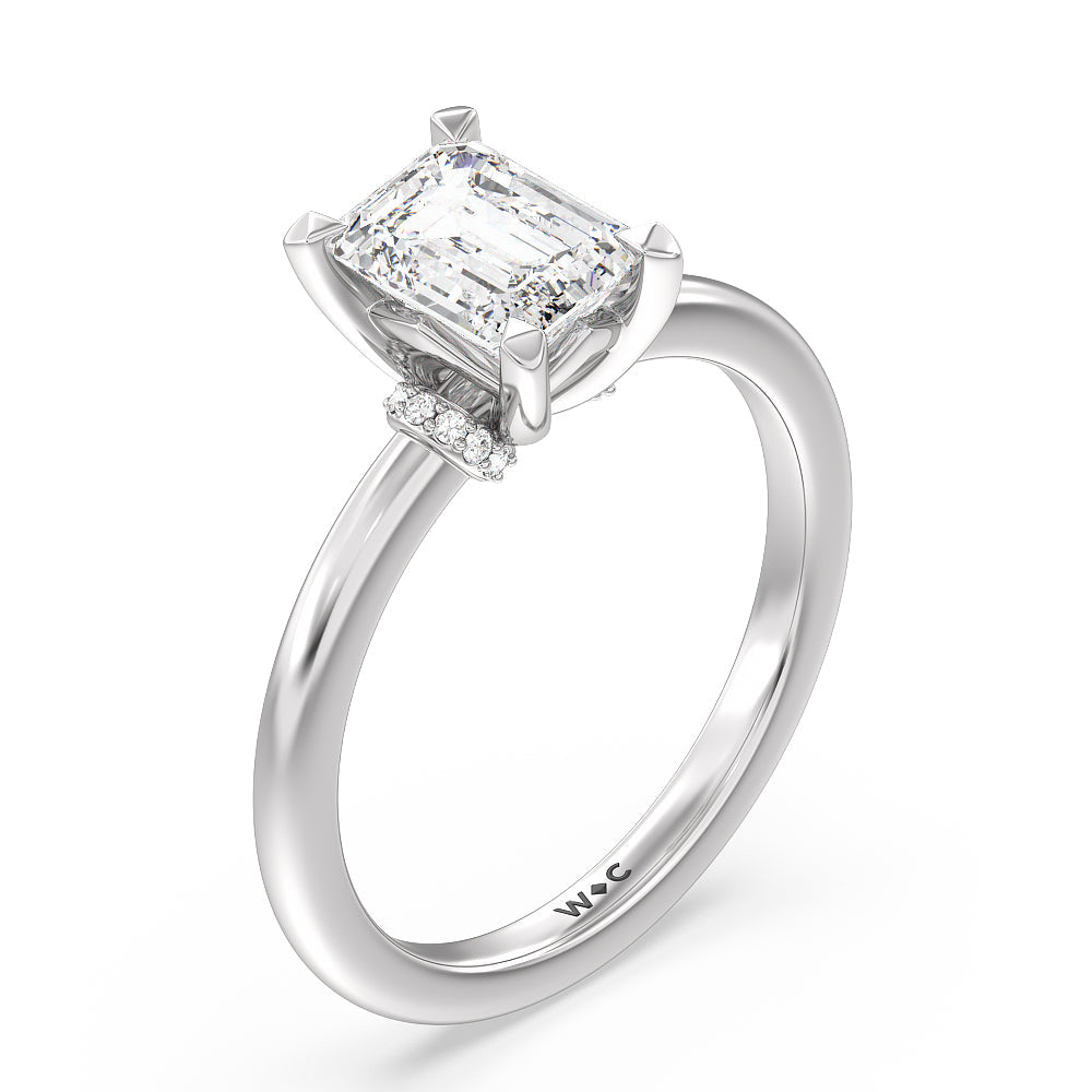 Diamond Collar Fine Line Engagement Ring with Emerald Cut Diamond in 14KT Platinum view 3