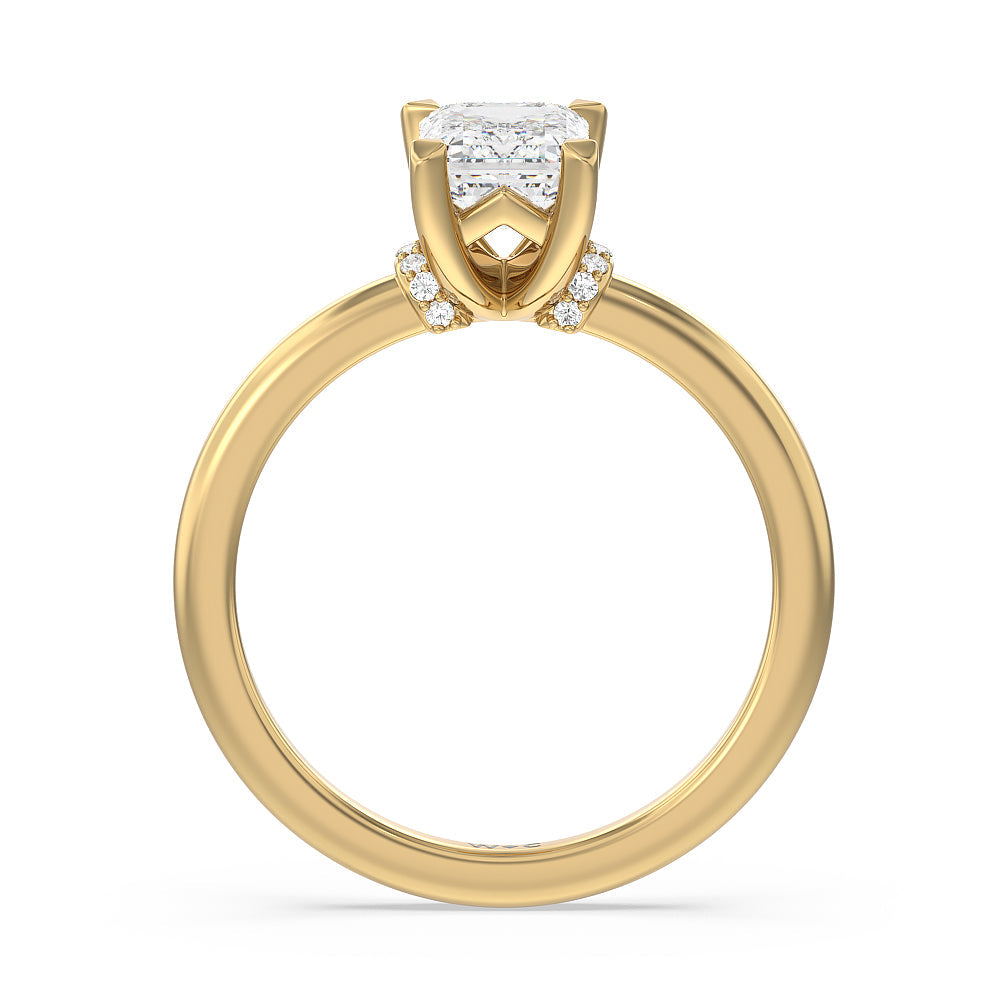 Diamond Collar Fine Line Engagement Ring with Emerald Cut Diamond in 14KT Yellow Gold view 2