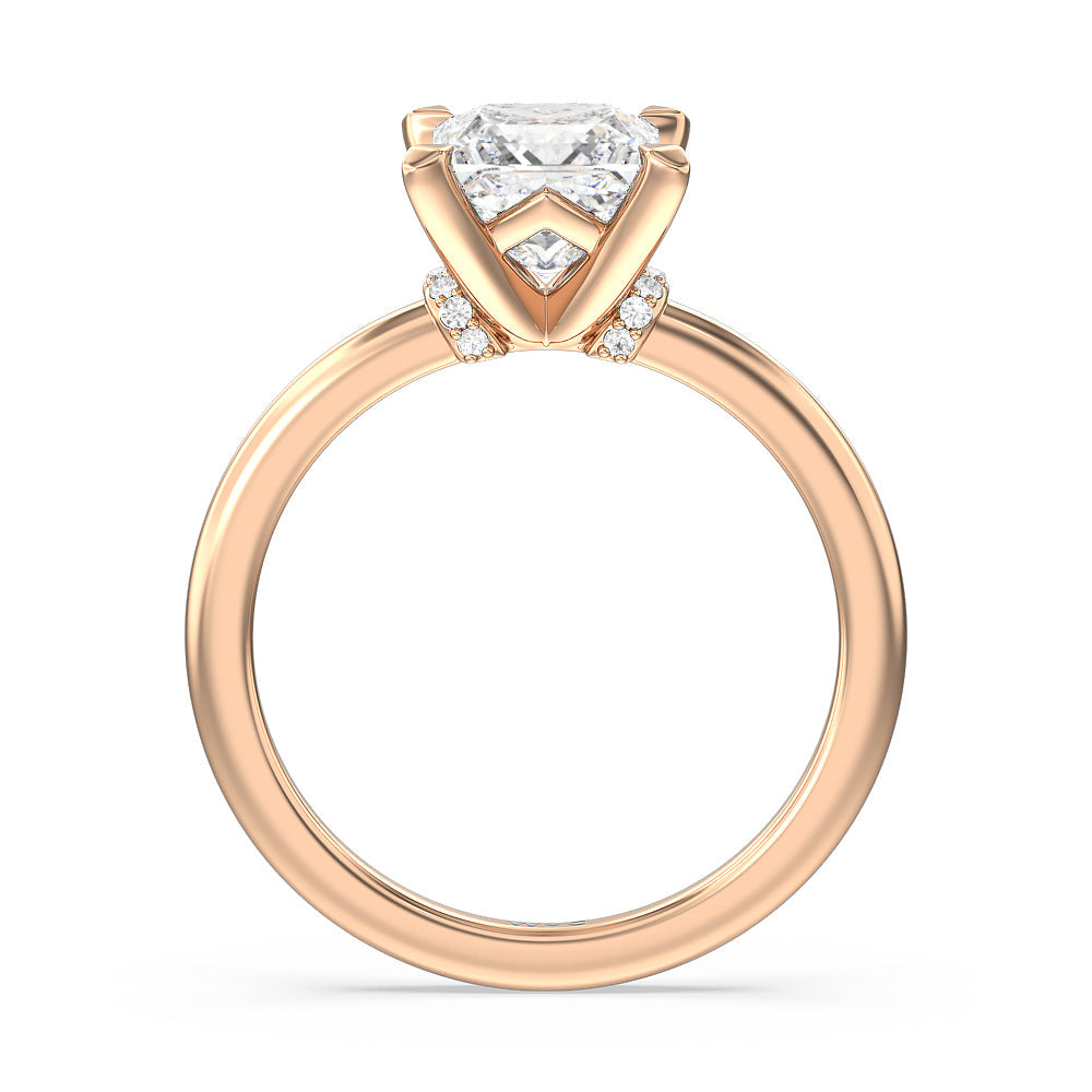 Diamond Collar Fine Line Engagement Ring with Princess Cut Diamond in 14KT Rose Gold view 2