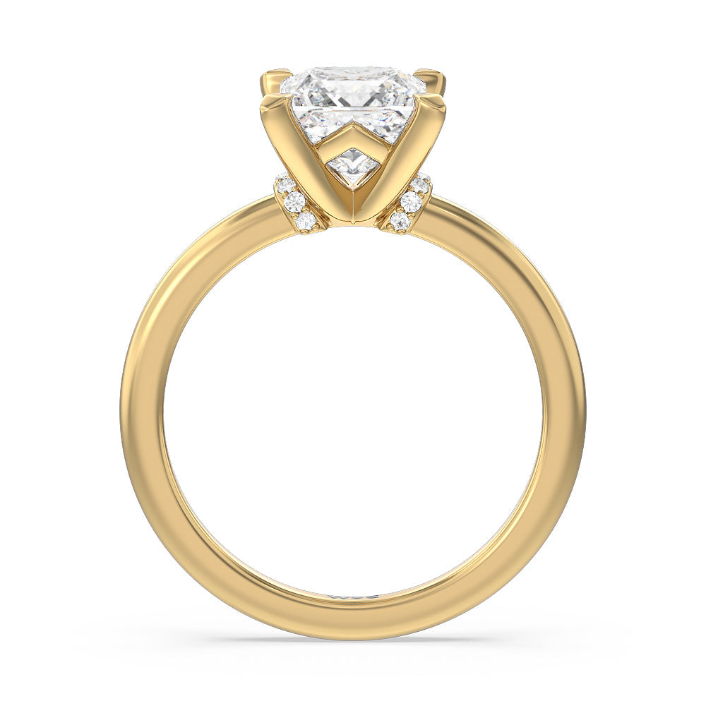 Diamond Collar Fine Line Engagement Ring with Princess Cut Diamond in 14KT Yellow Gold view 2