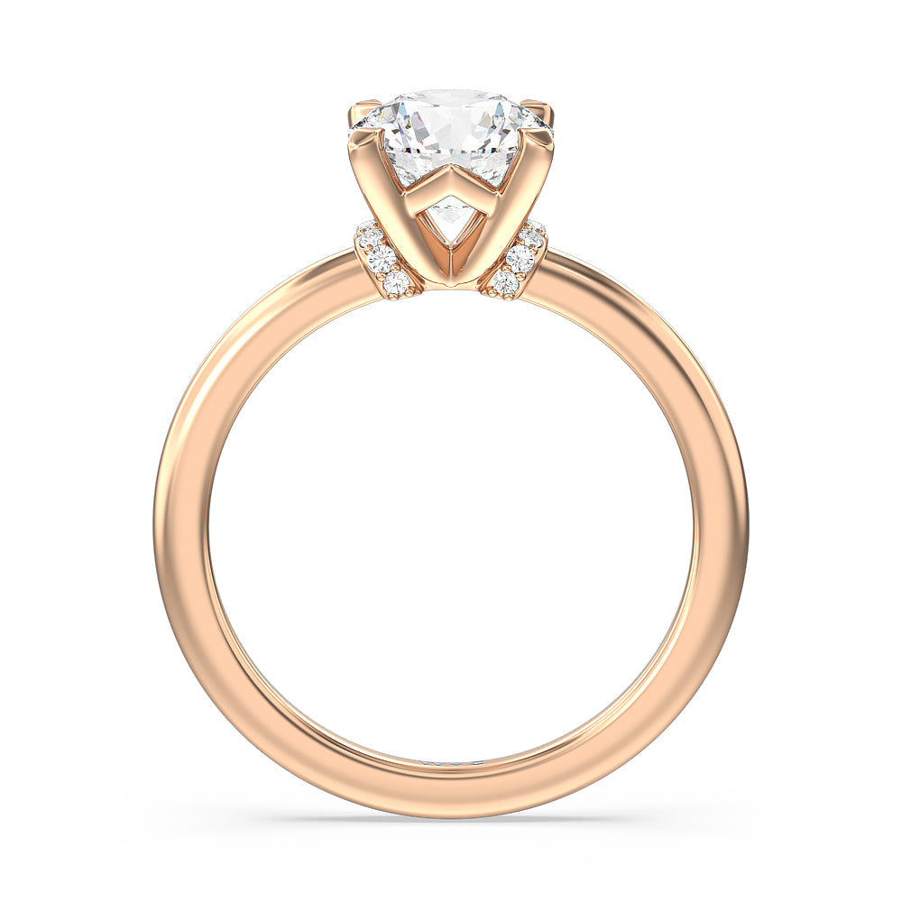 Diamond Collar Fine Line Engagement Ring with Round Cut Diamond in 14KT Rose Gold view 2