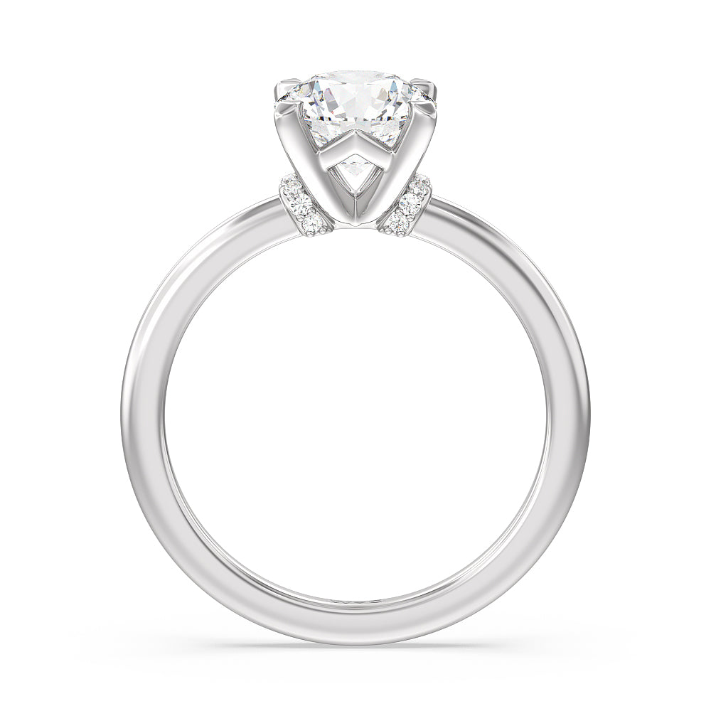 Diamond Collar Fine Line Engagement Ring with Round Cut Diamond in 14KT Platinum view 2