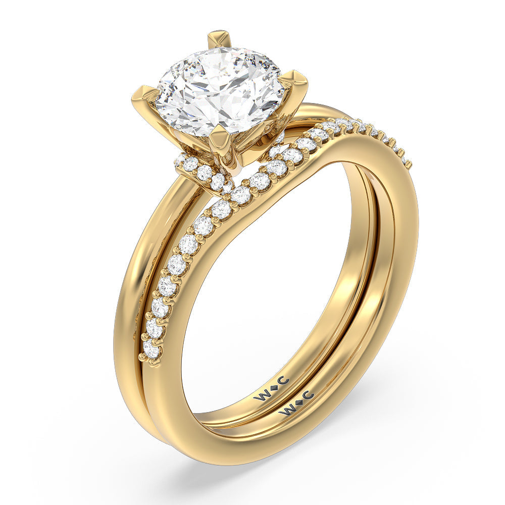 Diamond Collar Fine Line Engagement Ring with Round Cut Diamond in 14KT Yellow Gold view 4