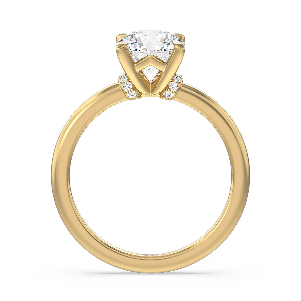 Diamond Collar Fine Line Engagement Ring with Round Cut Diamond in 14KT Yellow Gold view 2