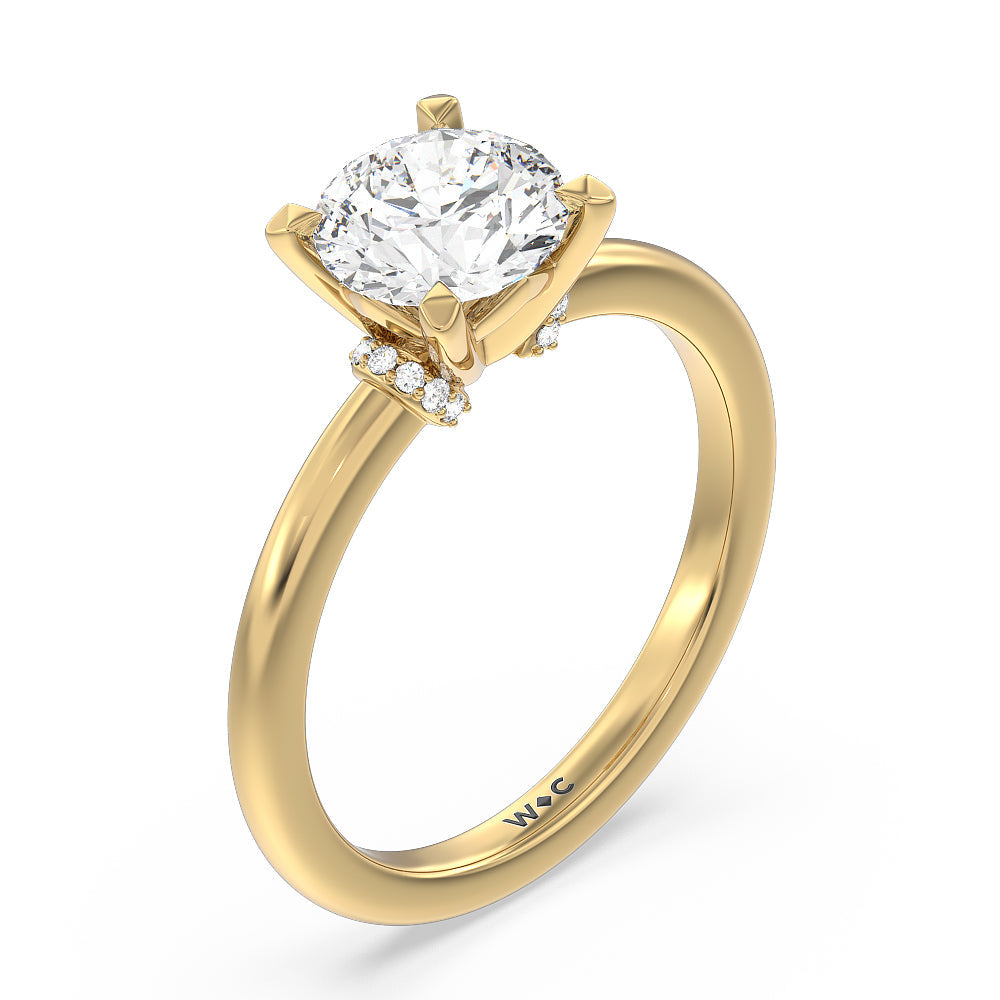 Diamond Collar Fine Line Engagement Ring with Round Cut Diamond in 14KT Yellow Gold view 3