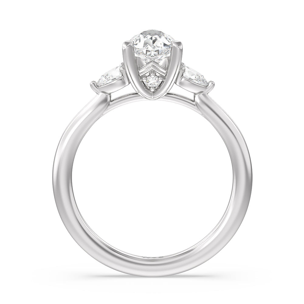 Fine Line Pear Three Stone Engagement Ring with Pear Cut Diamond in 14KT Platinum view 2