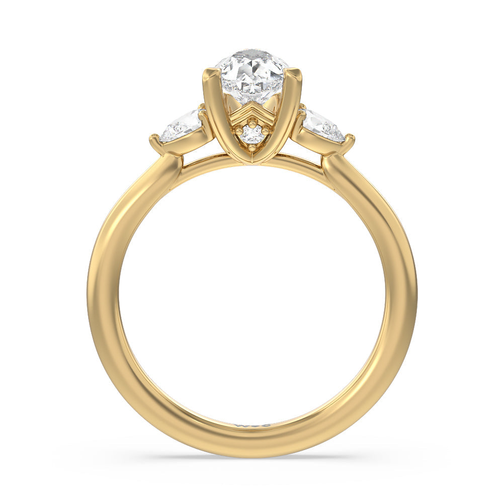 Fine Line Pear Three Stone Engagement Ring with Pear Cut Diamond in 14KT Yellow Gold view 2
