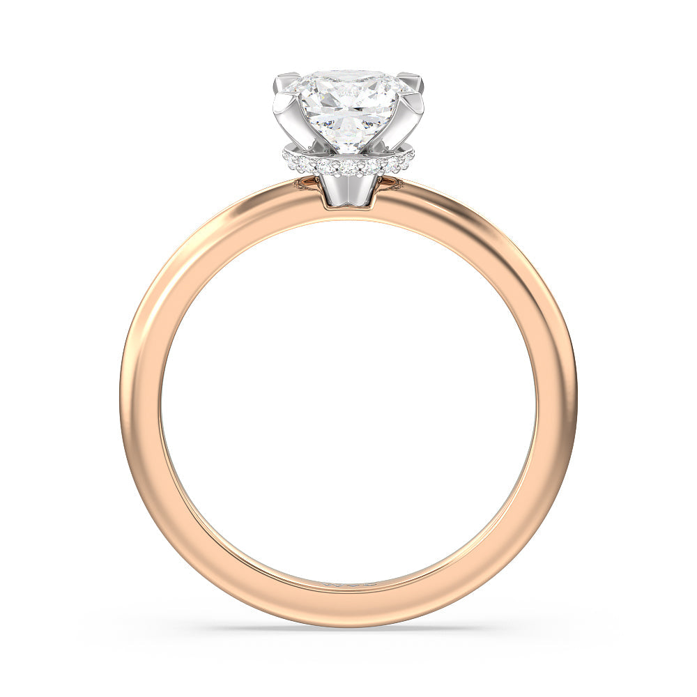Modern Fine Line Hidden Halo Engagement Ring with Cushion Cut Diamond in 14KT White & Rose Gold view 2