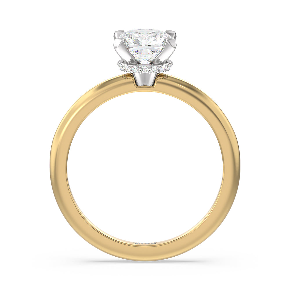 Modern Fine Line Hidden Halo Engagement Ring with Cushion Cut Diamond in 14KT White & Yellow Gold view 2