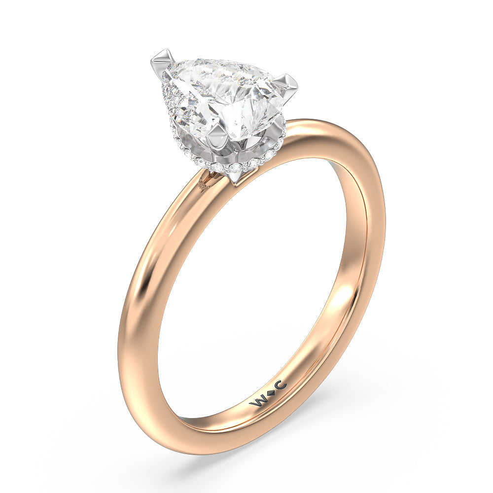 Modern Fine Line Hidden Halo Engagement Ring with Pear Cut Diamond in 14KT White & Rose Gold view 3