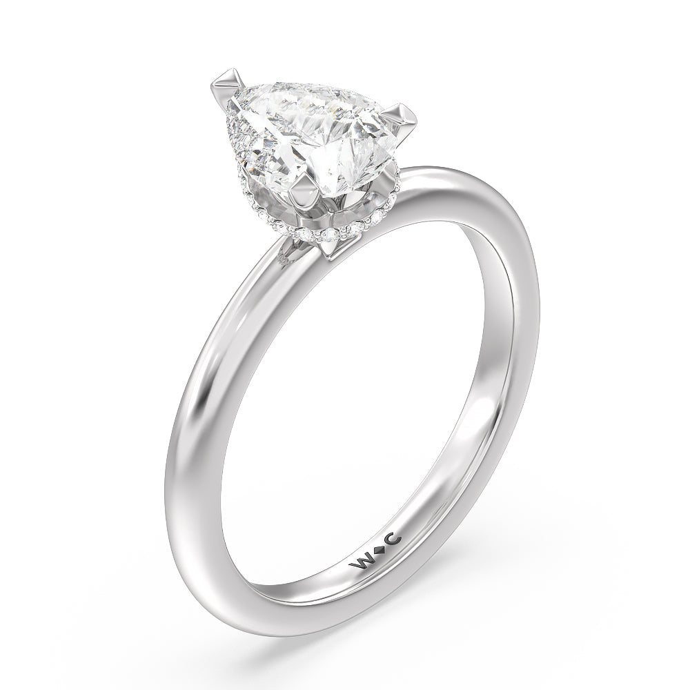Modern Fine Line Hidden Halo Engagement Ring with Pear Cut Diamond in 14KT Platinum view 3
