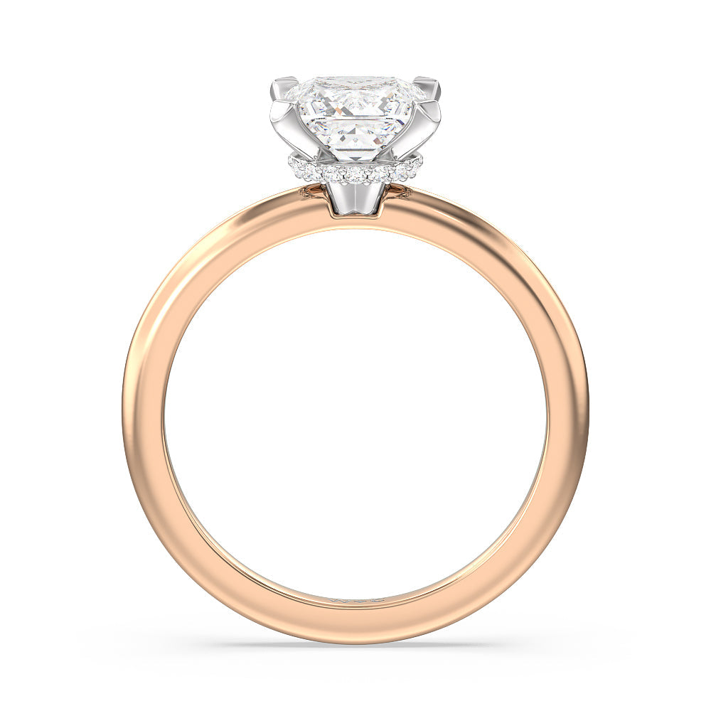 Modern Fine Line Hidden Halo Engagement Ring with Princess Cut Diamond in 14KT White & Rose Gold view 2