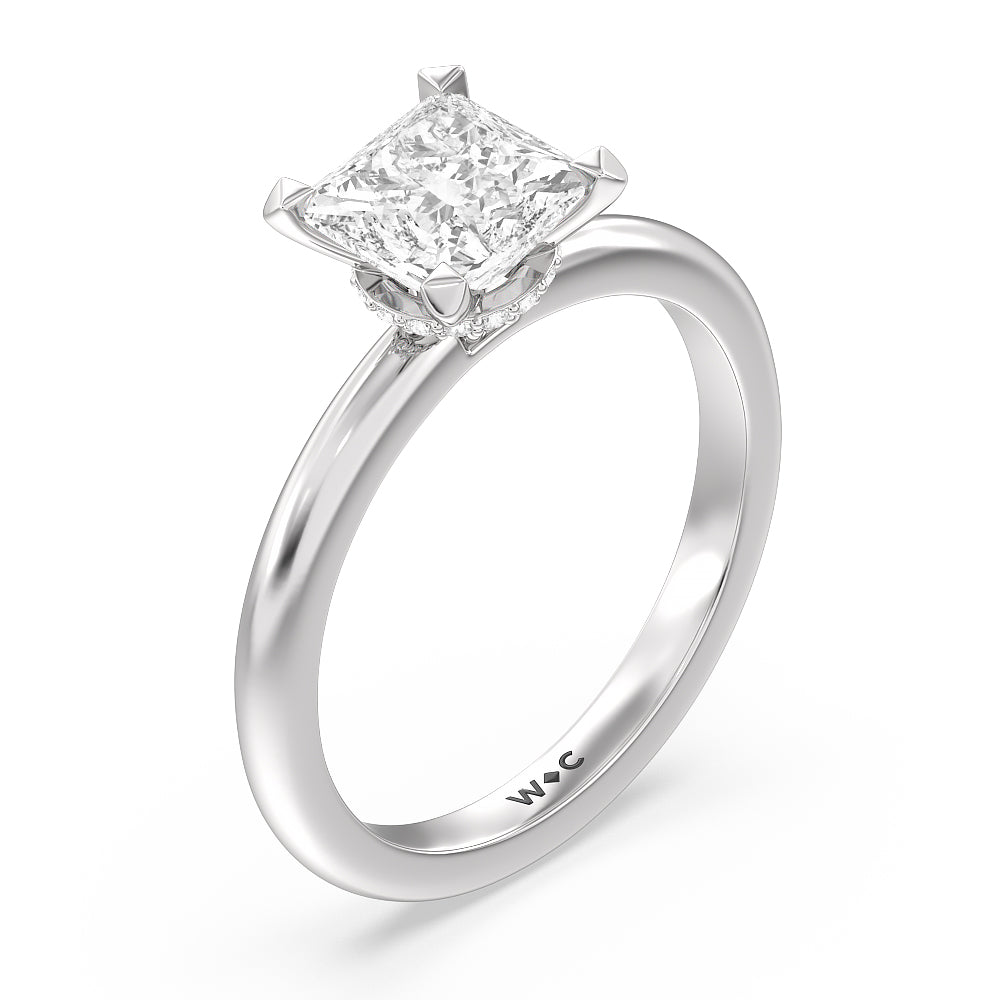 Modern Fine Line Hidden Halo Engagement Ring with Princess Cut Diamond in 14KT Platinum view 3