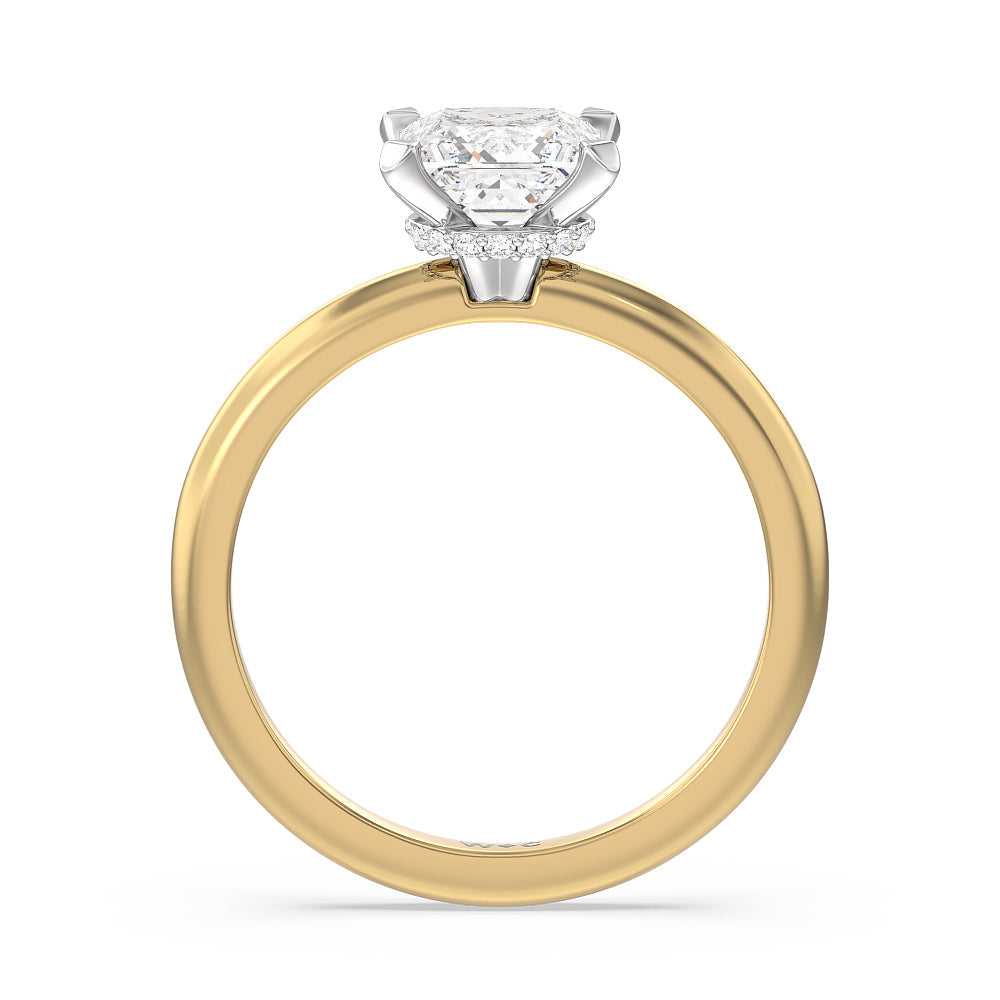 Modern Fine Line Hidden Halo Engagement Ring with Princess Cut Diamond in 14KT White & Yellow Gold view 2