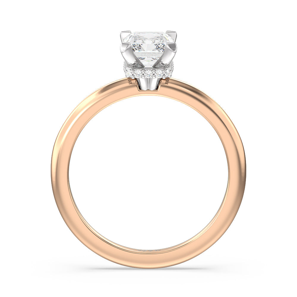 Modern Fine Line Hidden Halo Engagement Ring with Radiant Cut Diamond in 14KT White & Rose Gold view 2