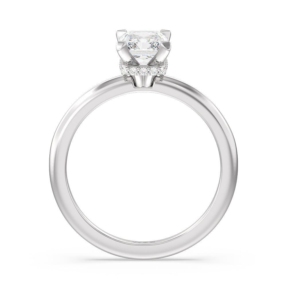 Modern Fine Line Hidden Halo Engagement Ring with Radiant Cut Diamond in 14KT Platinum view 2