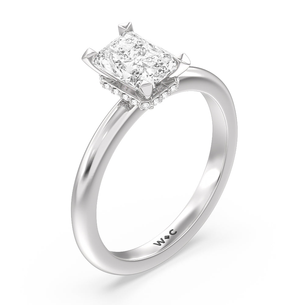 Modern Fine Line Hidden Halo Engagement Ring with Radiant Cut Diamond in 14KT Platinum view 3