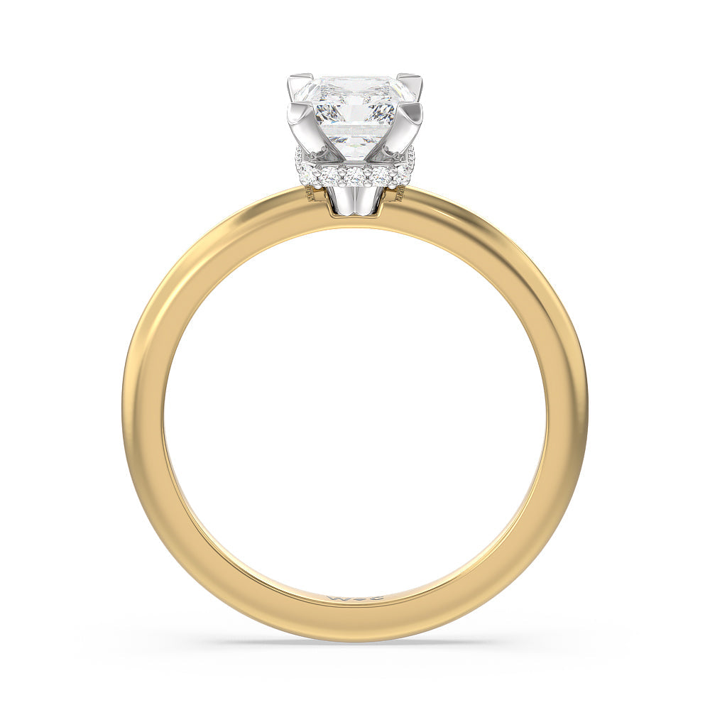 Modern Fine Line Hidden Halo Engagement Ring with Radiant Cut Diamond in 14KT White & Yellow Gold view 2
