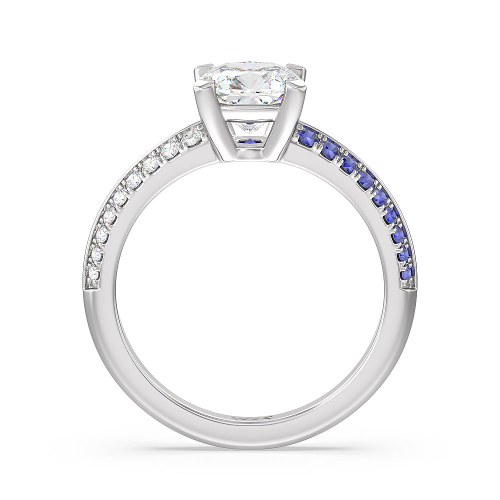 Cushion Cut Muscari Bloom Knife Edge Engagement Ring with Lab Grown Diamond in 14KT Platinum view 2
