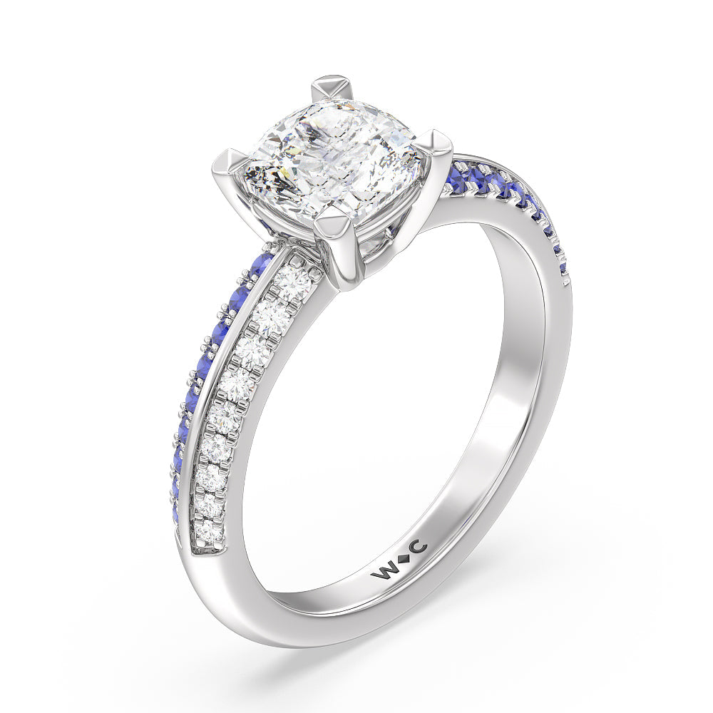 Cushion Cut Muscari Bloom Knife Edge Engagement Ring with Lab Grown Diamond in 14KT Platinum view 3