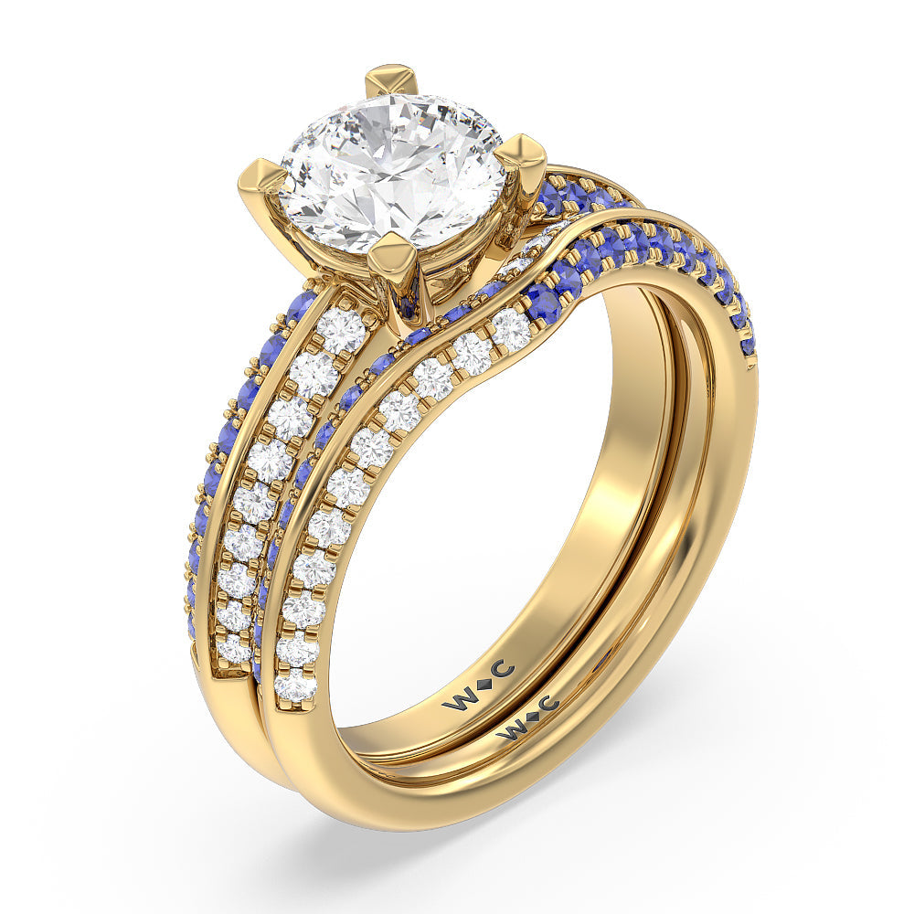 Round Cut Muscari Bloom Knife Edge Engagement Ring with Lab Grown Diamond in 14KT Yellow Gold view 4