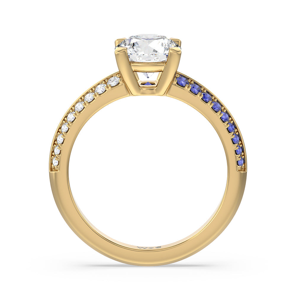 Round Cut Muscari Bloom Knife Edge Engagement Ring with Lab Grown Diamond in 14KT Yellow Gold view 2