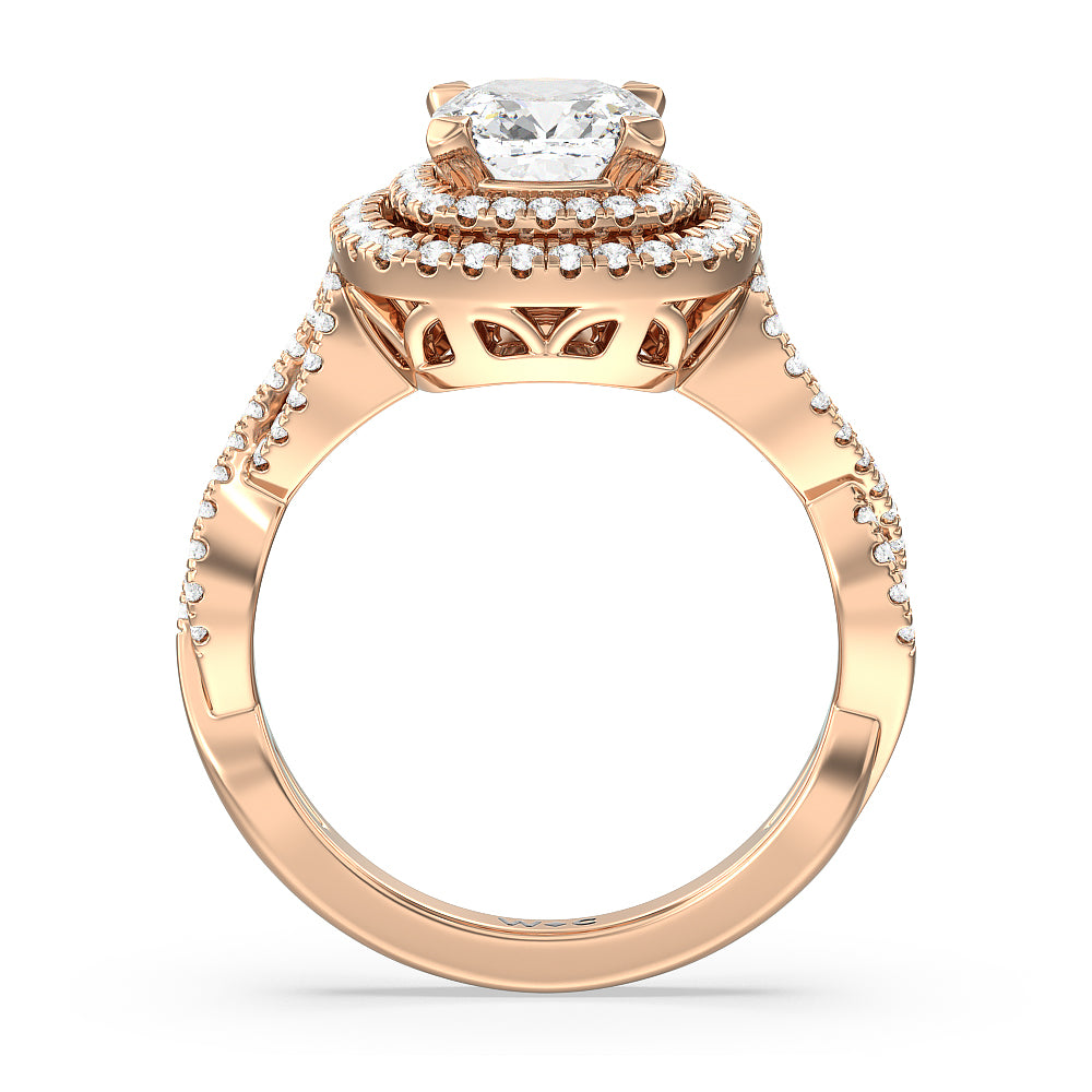 Cushion Cut Double Halo Cross Engagement Ring with Lab Grown Diamond in 14KT Rose Gold view 2