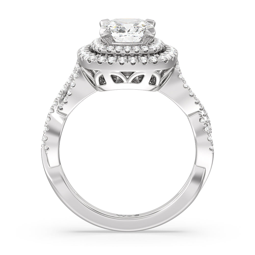 Cushion Cut Double Halo Cross Engagement Ring with Lab Grown Diamond in 14KT Platinum view 2