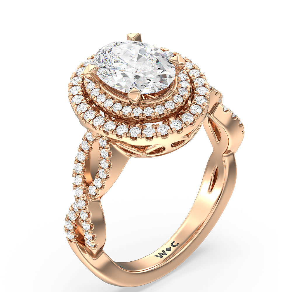 Oval Cut Double Halo Cross Engagement Ring with Lab Grown Diamond in 14KT Rose Gold view 3