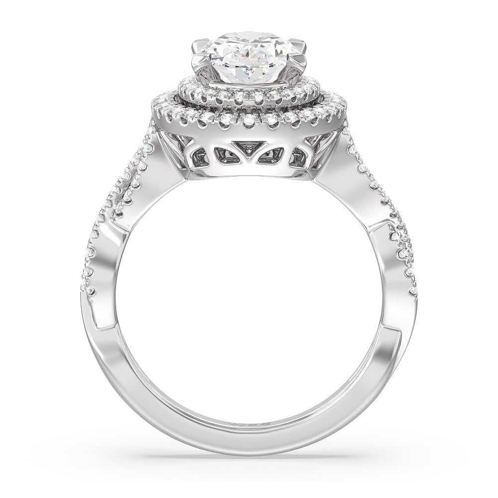 Oval Cut Double Halo Cross Engagement Ring with Lab Grown Diamond in 14KT Platinum view 2