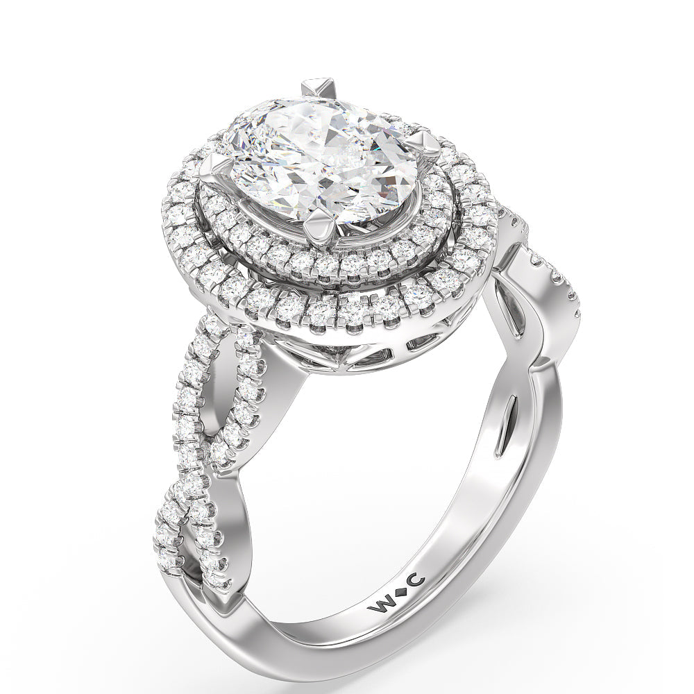 Oval Cut Double Halo Cross Engagement Ring with Lab Grown Diamond in 14KT Platinum view 3