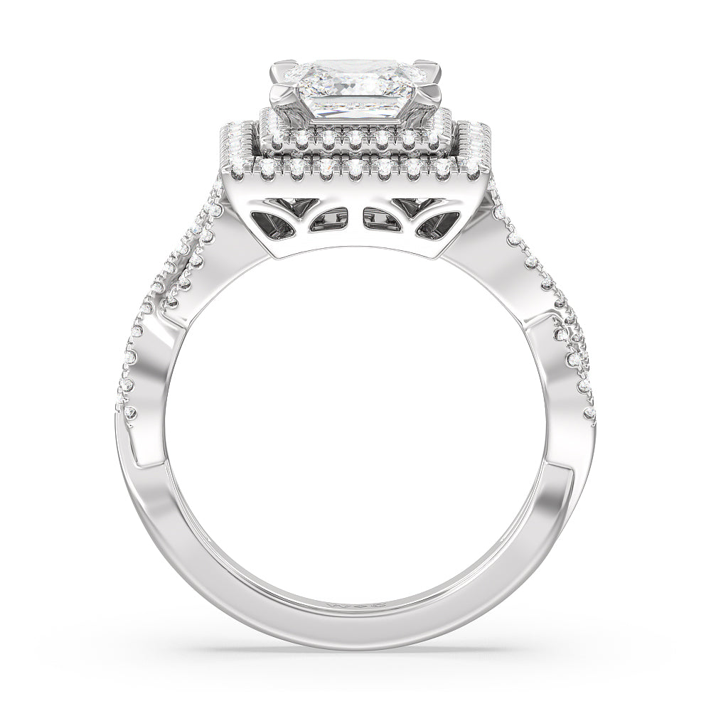 Princess Cut Double Halo Cross Engagement Ring with Lab Grown Diamond in 14KT Platinum view 2