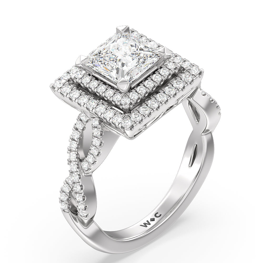 Princess Cut Double Halo Cross Engagement Ring with Lab Grown Diamond in 14KT Platinum view 3