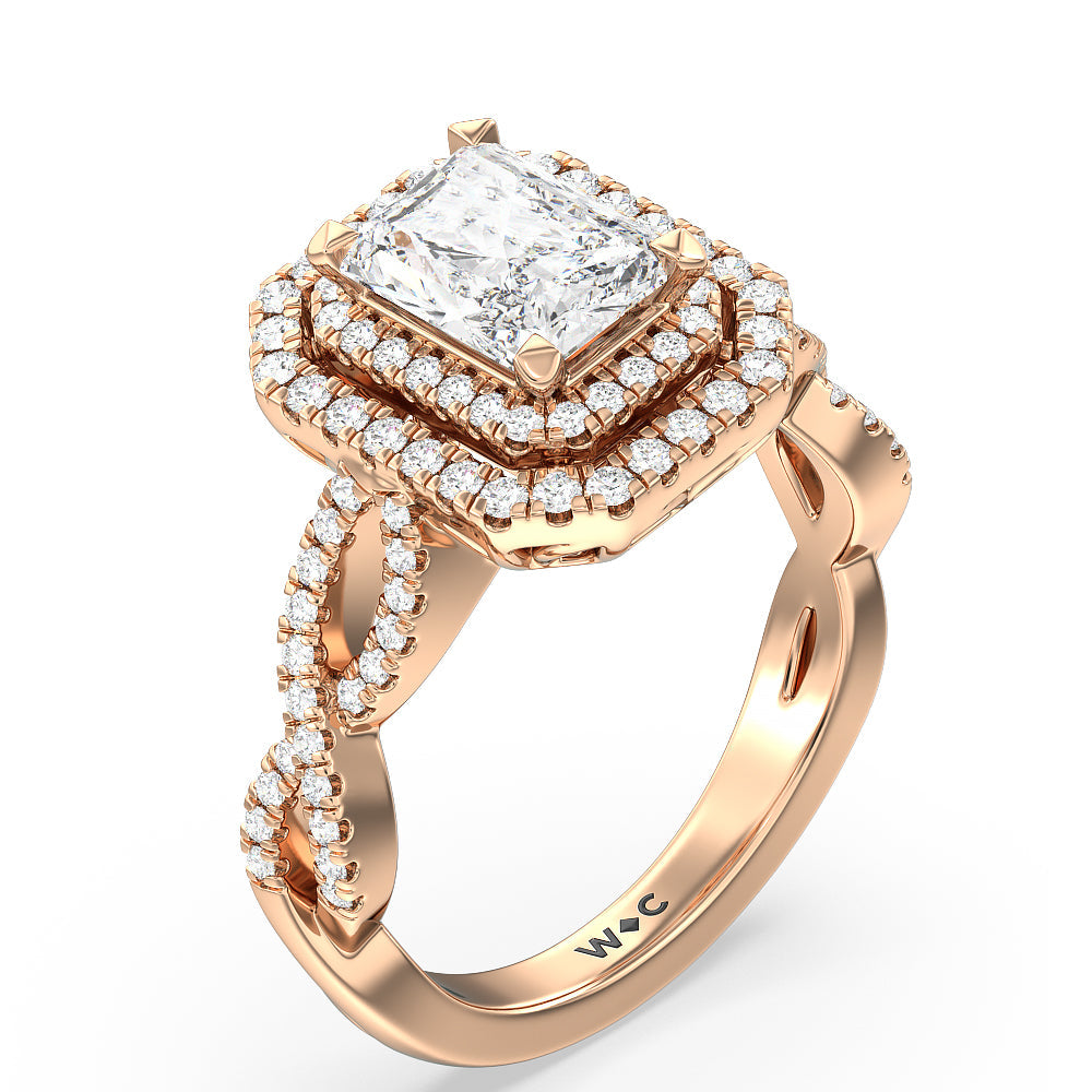 Radiant Cut Double Halo Cross Engagement Ring with Lab Grown Diamond in 14KT Rose Gold view 3