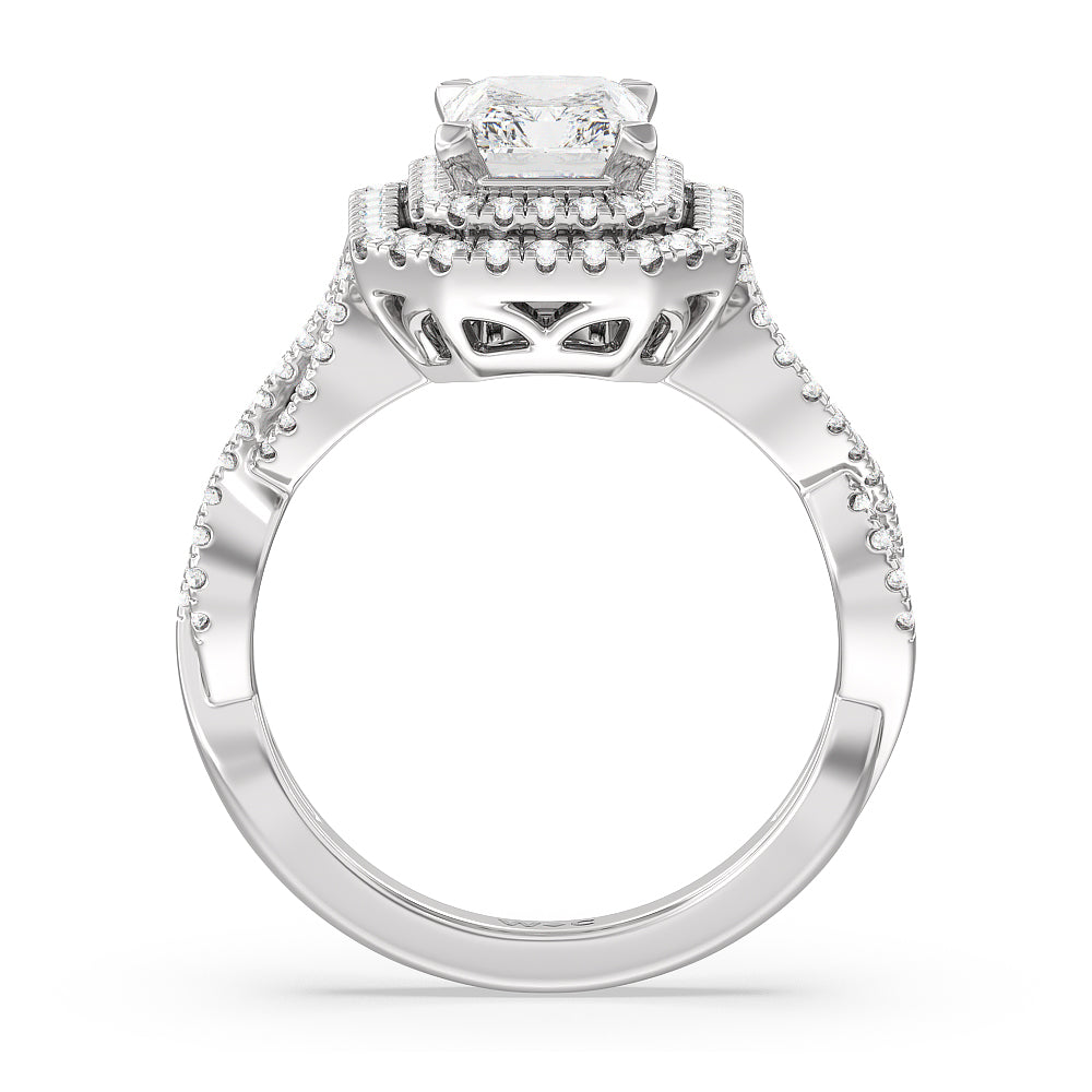 Radiant Cut Double Halo Cross Engagement Ring with Lab Grown Diamond in 14KT Platinum view 2