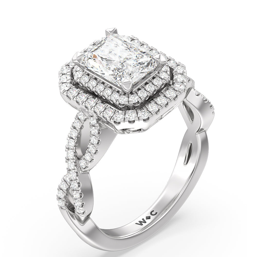 Radiant Cut Double Halo Cross Engagement Ring with Lab Grown Diamond in 14KT Platinum view 3