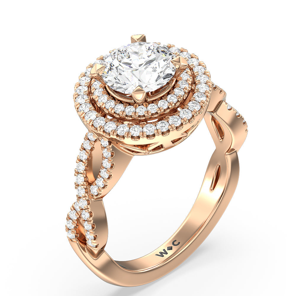 Round Cut Double Halo Cross Engagement Ring with Lab Grown Diamond in 14KT Rose Gold view 3