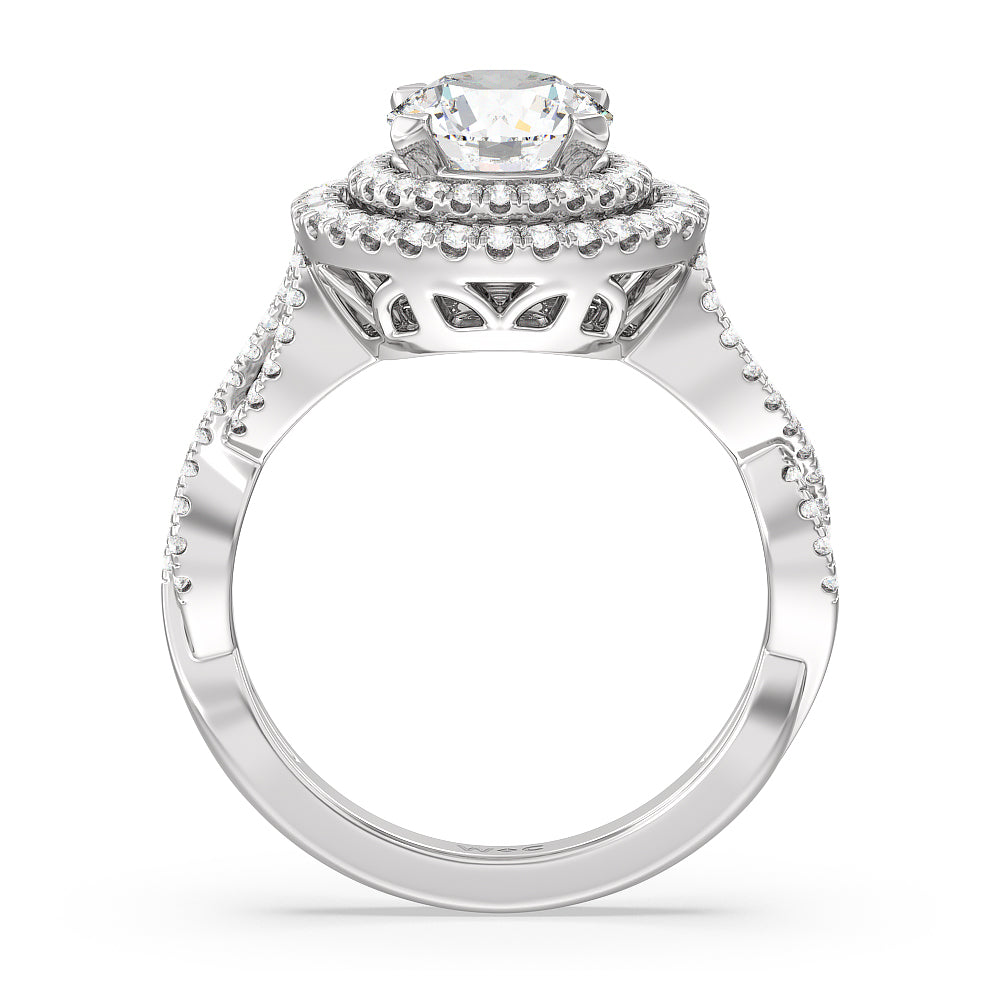 Round Cut Double Halo Cross Engagement Ring with Lab Grown Diamond in 14KT Platinum view 2