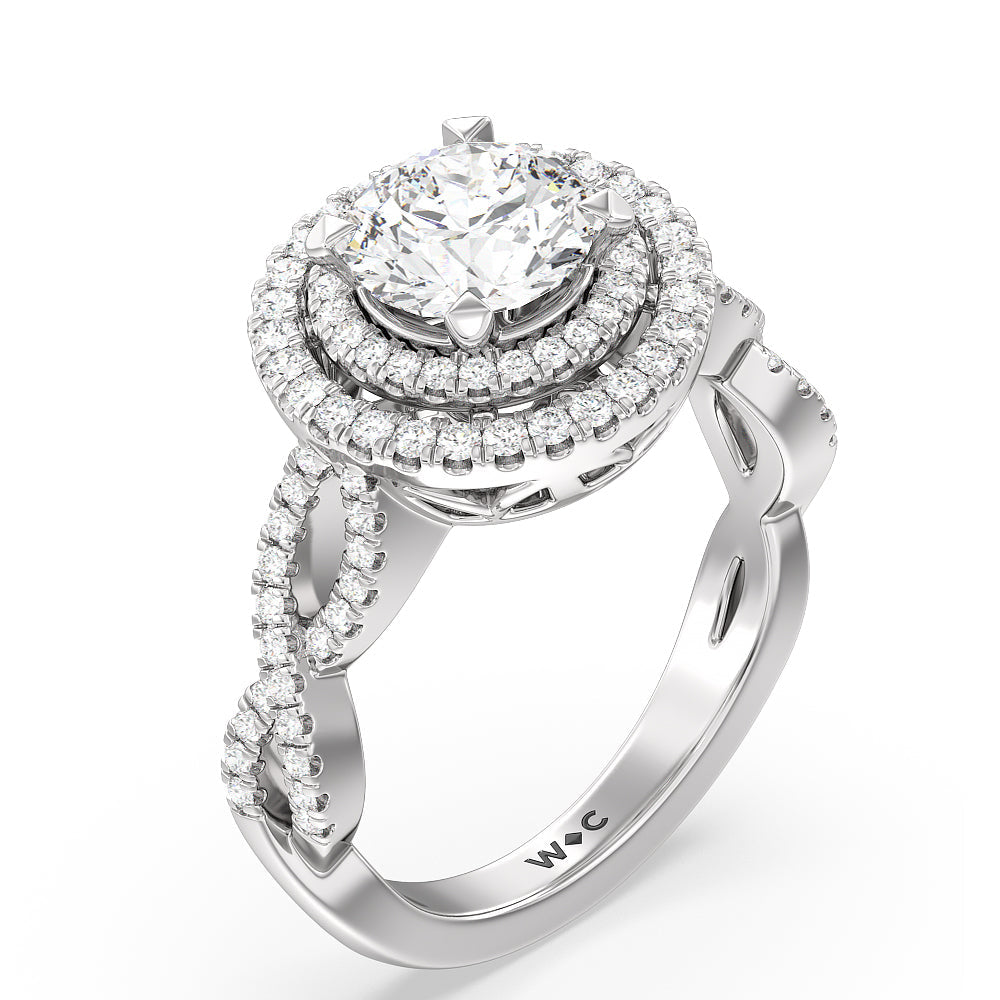 Round Cut Double Halo Cross Engagement Ring with Lab Grown Diamond in 14KT Platinum view 3