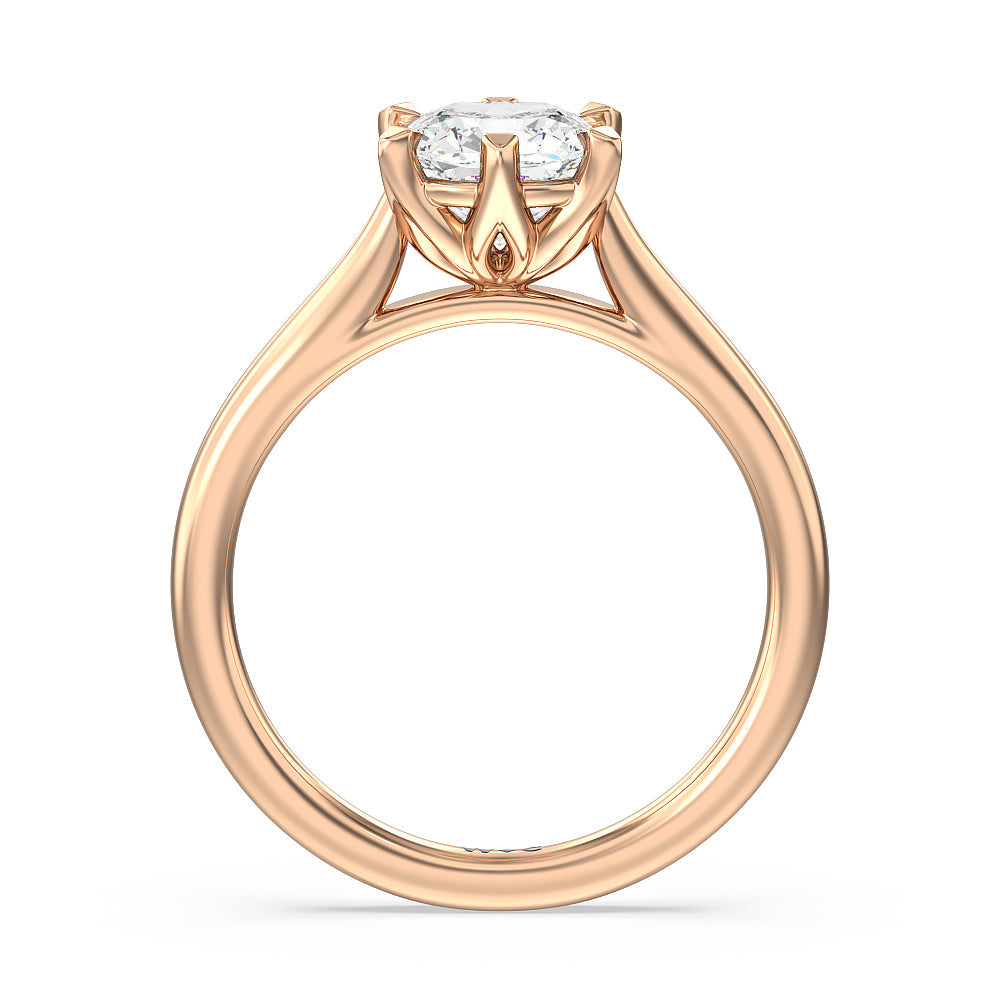 Six Prong Tulip Solitaire Engagement Ring with Cushion Cut Diamond in 14KT Rose Gold view 2