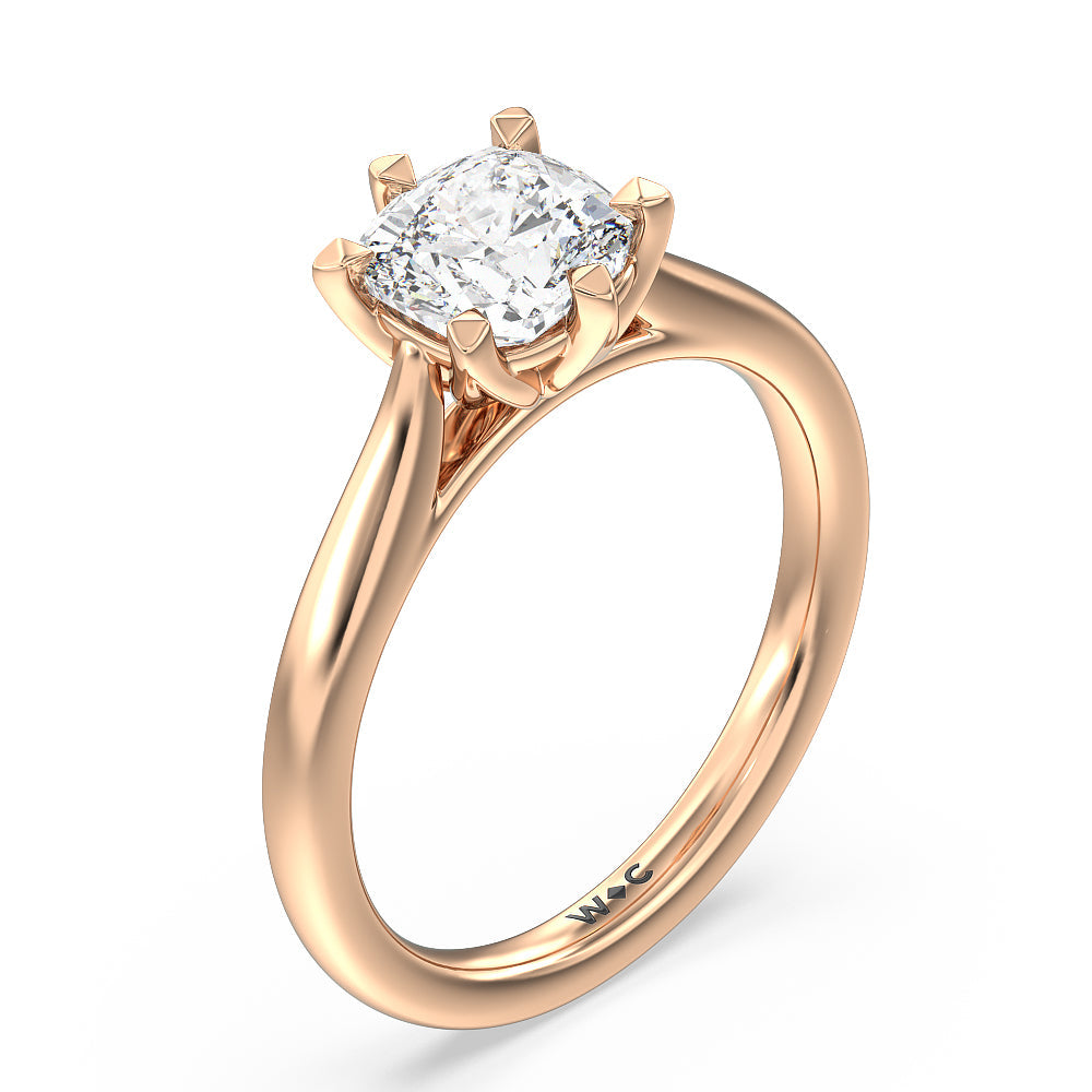 Six Prong Tulip Solitaire Engagement Ring with Cushion Cut Diamond in 14KT Rose Gold view 3