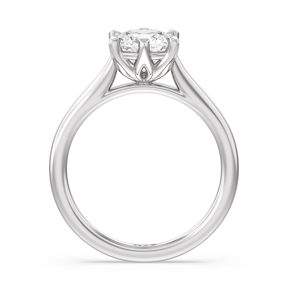 Six Prong Tulip Solitaire Engagement Ring with Cushion Cut Diamond in 14KT Platinum view 2