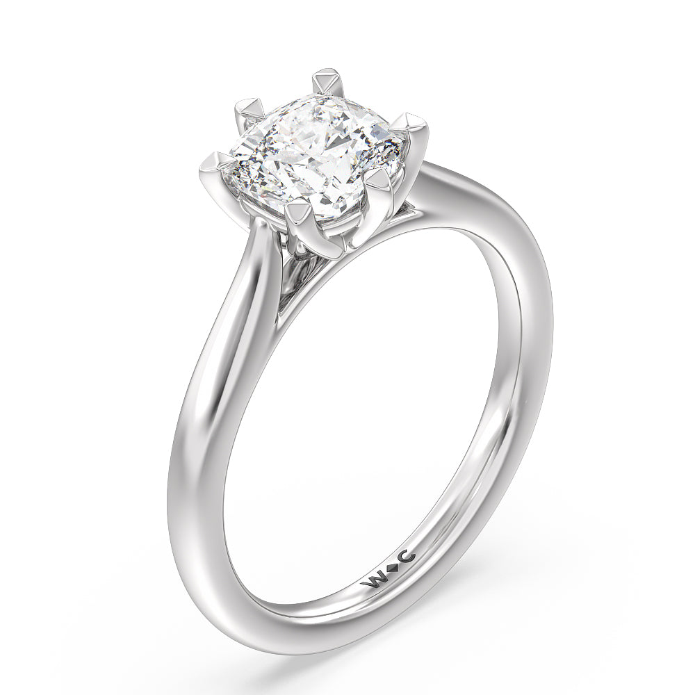 Six Prong Tulip Solitaire Engagement Ring with Cushion Cut Diamond in 14KT Platinum view 3